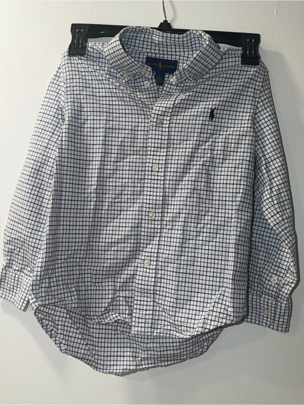 Ralph Lauren Boys' White and Navy Grid Button-Down Shirt
